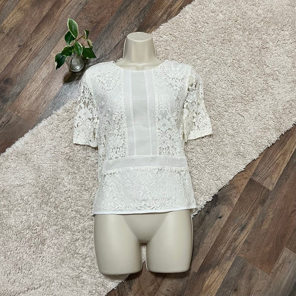 Anthropologie Sunday In Brooklyn Size Small Cream Sheer Lace Zip Back Ellis Top